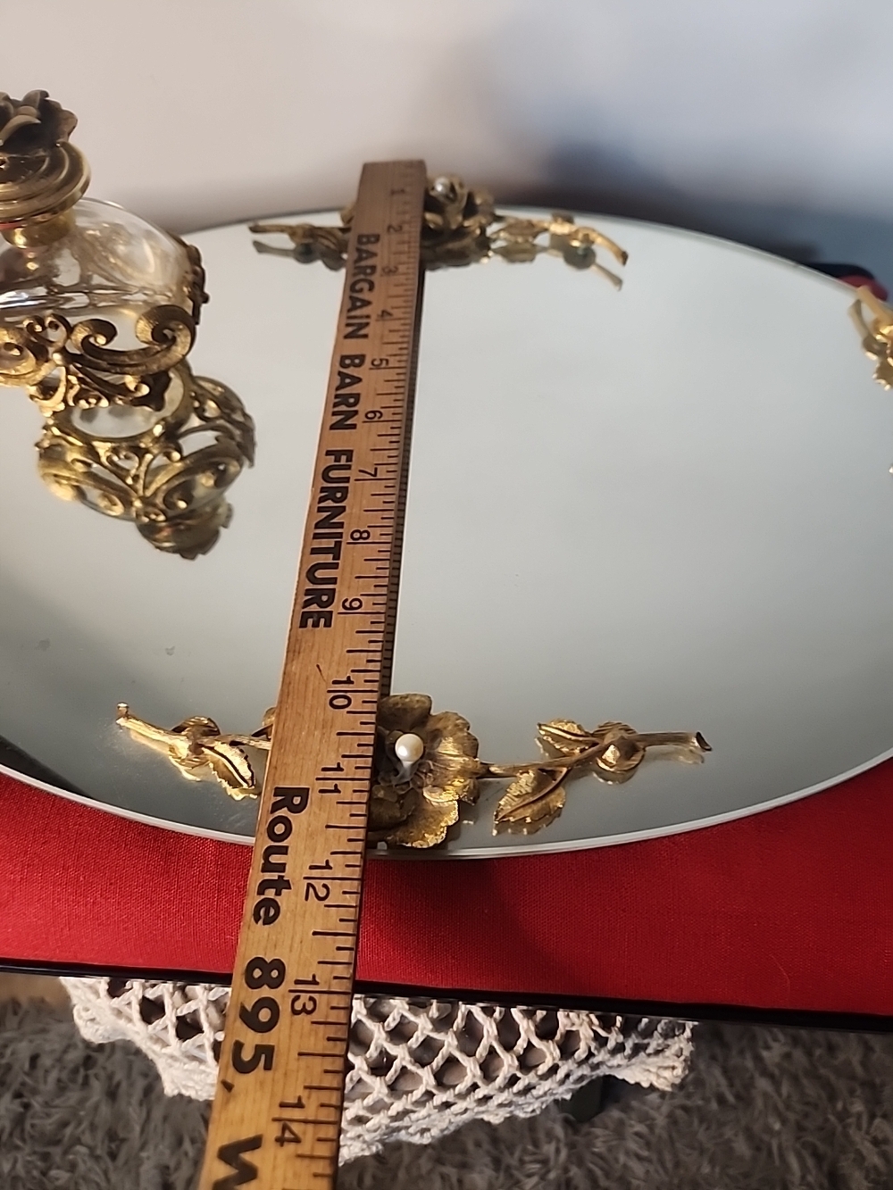 Gold Accent Oval Vanity Tray with Floral Embellishments - Picture 6 of 16
